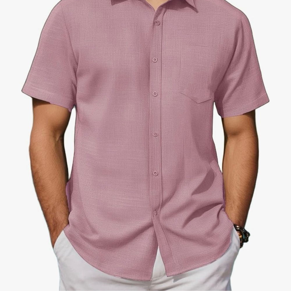 Men's Short Sleeve Button-Down Shirt in Light Pink
